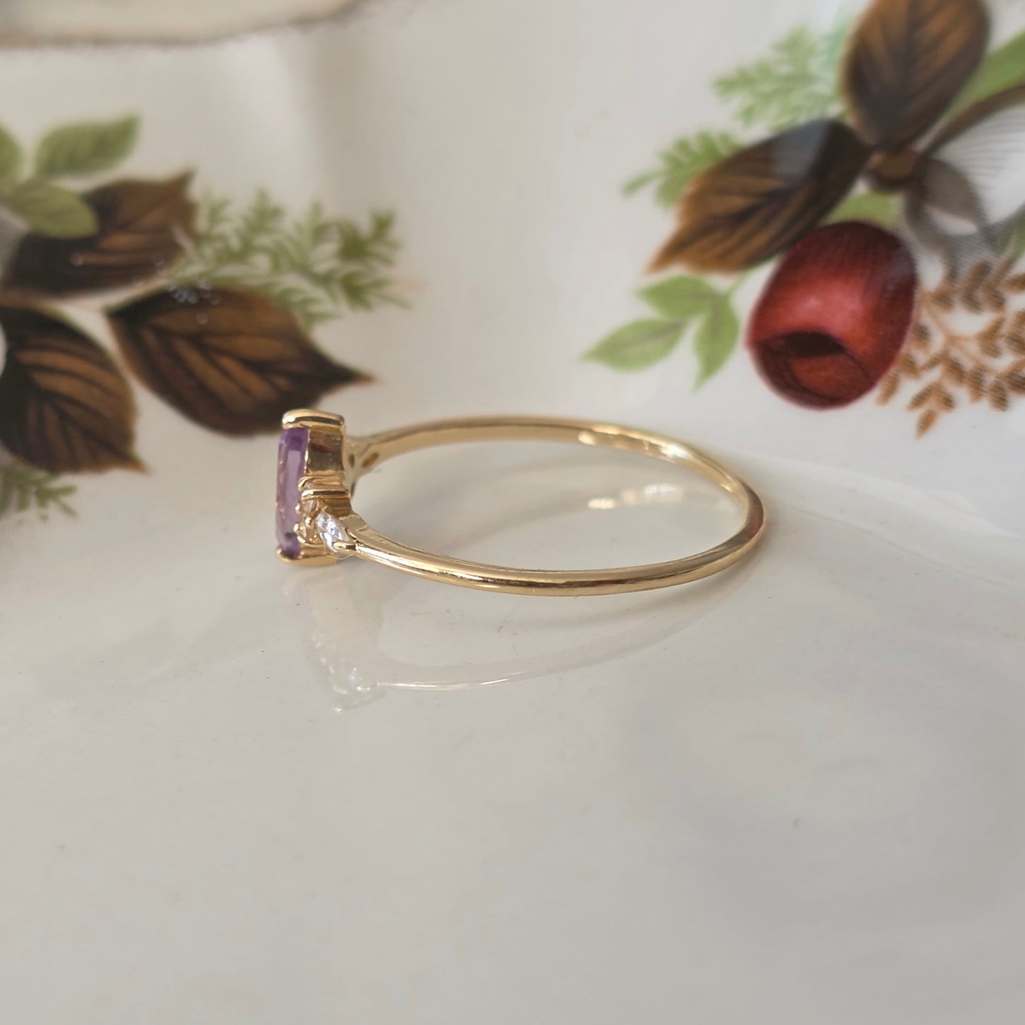 Vintage 14k gouden ring met amethist en kwarts