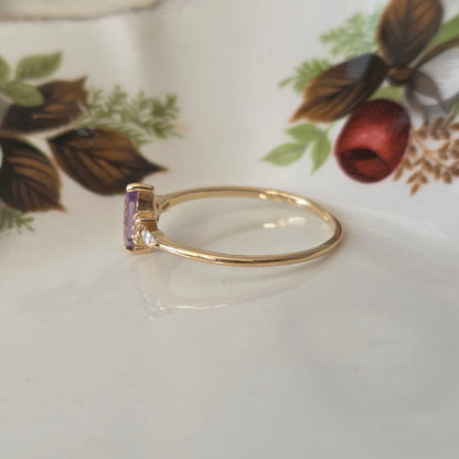 Vintage 14k gouden ring met amethist en kwarts