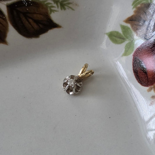 Vintage 14k gouden hangertje diamant bicolor