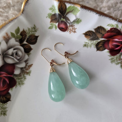 Vintage 14k gouden oorhangers groene chalcedoon