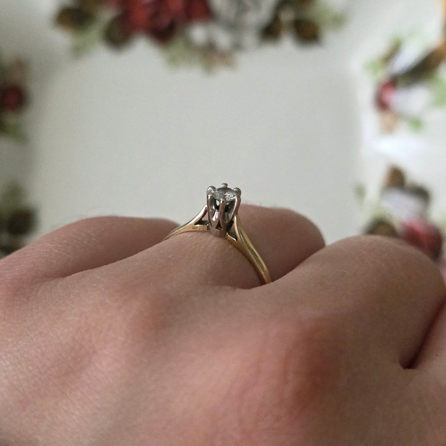 Vintage 14k gouden solitair verlovingsring diamant 0.15ct