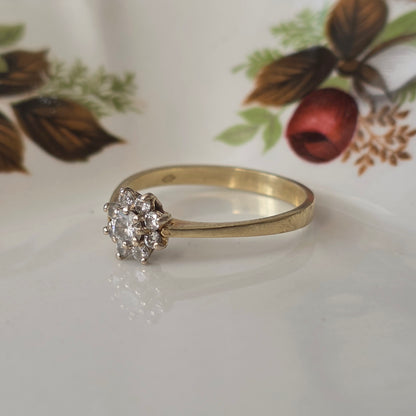 Vintage 14k gouden ring met diamanten bloem 0.2ct