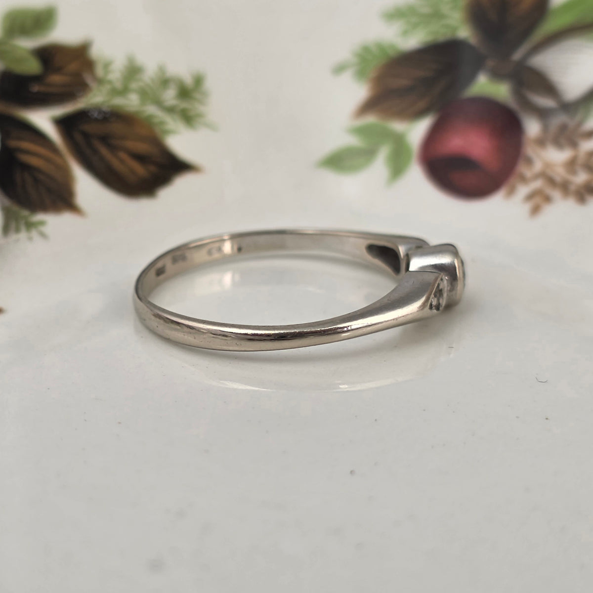 Vintage 14k witgouden ring diamant trilogy 0.17ct