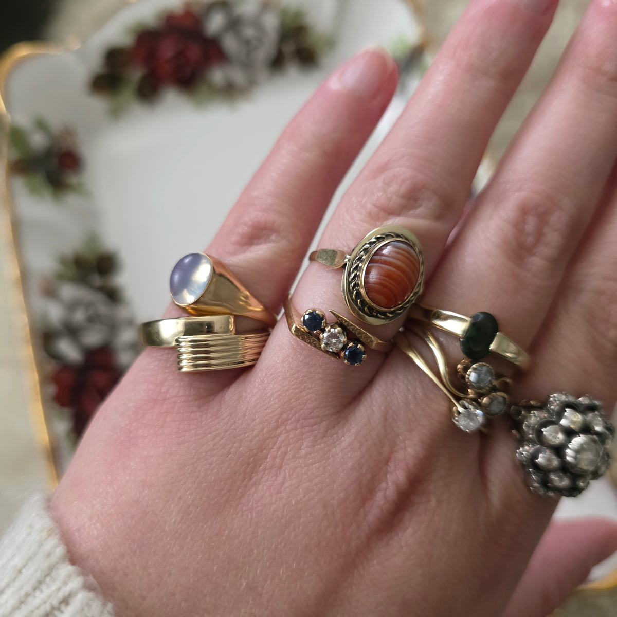 Vintage 18k gouden ring met maansteen