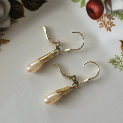 Vintage 14k gouden oorhangers parel dormeuse