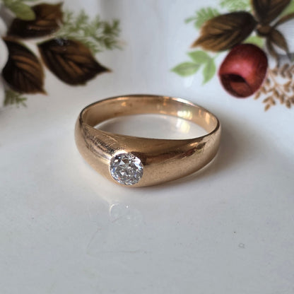 Antieke 14k gouden gypsy bombe ring old European cut diamant 0.4ct