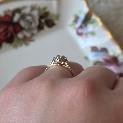 Vintage 9k verlovingsring diamant eternity halo