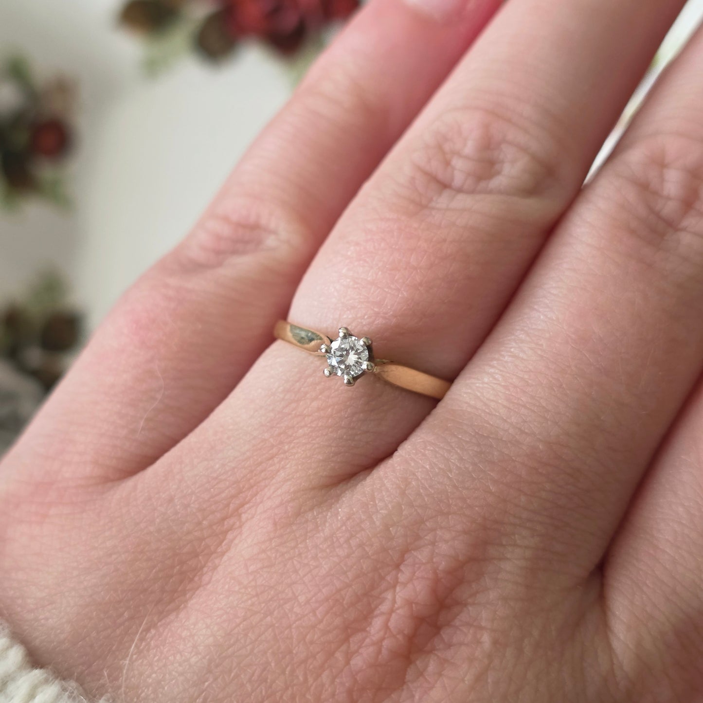 Vintage 14k gouden solitair verlovingsring diamant 0.15ct