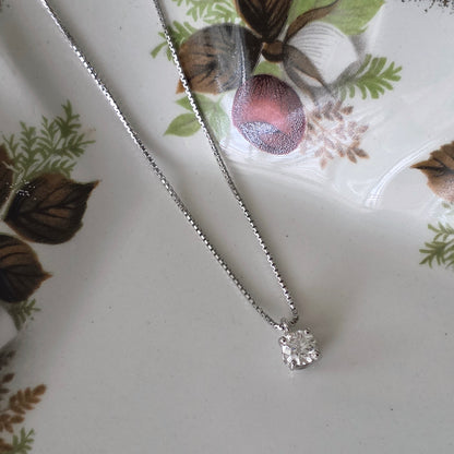 Vintage 18k witgouden ketting met diamant solitair 0.2ct