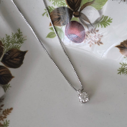 Vintage 18k witgouden ketting met diamant solitair 0.2ct
