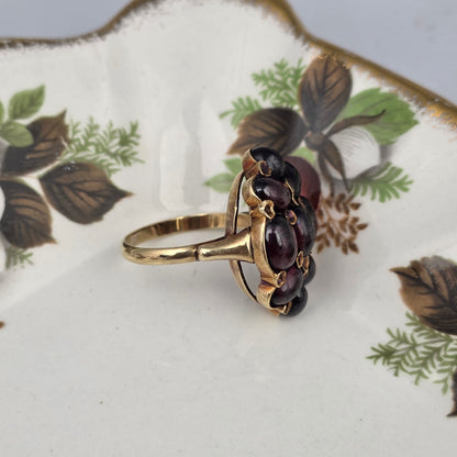 Vintage 14k gouden ring met granaat cabochons
