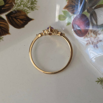 Vintage 14k gouden ring met amethist en kwarts