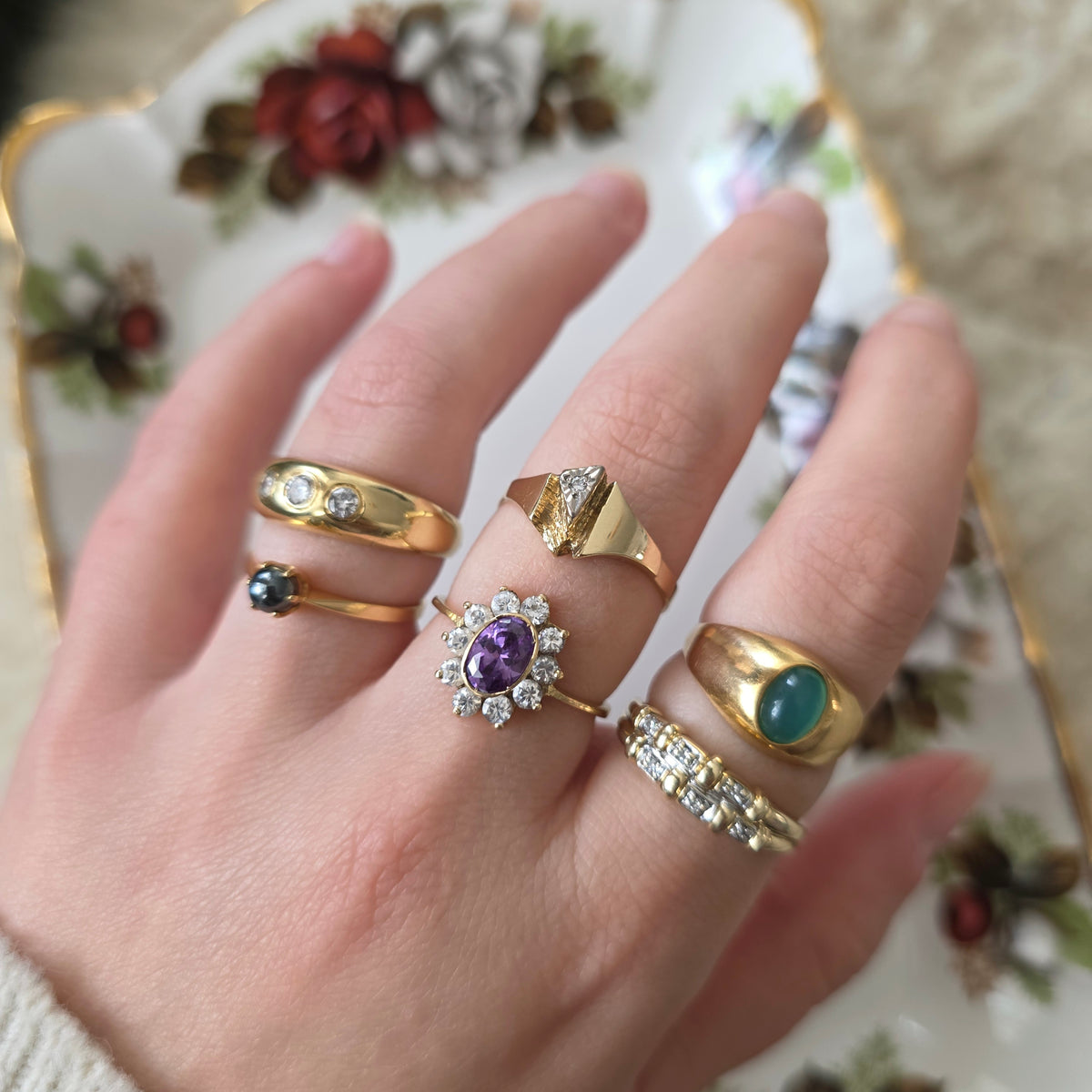 Vintage 18k gouden ring groene chrysopraas