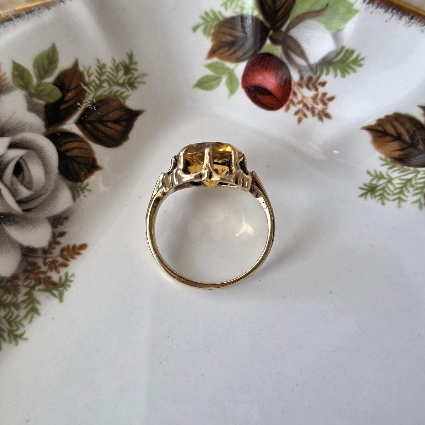 Vintage 14k gouden ring citrien bloem