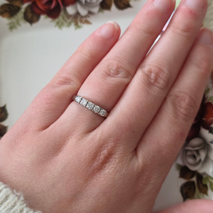 Vintage 14k witgouden ring met 5 diamanten 0.5ct