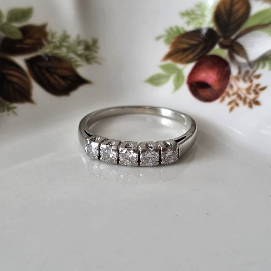 Vintage 14k witgouden ring met 5 diamanten 0.5ct
