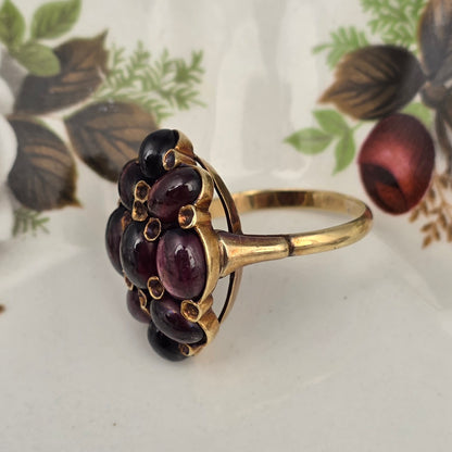 Vintage 14k gouden ring met granaat cabochons