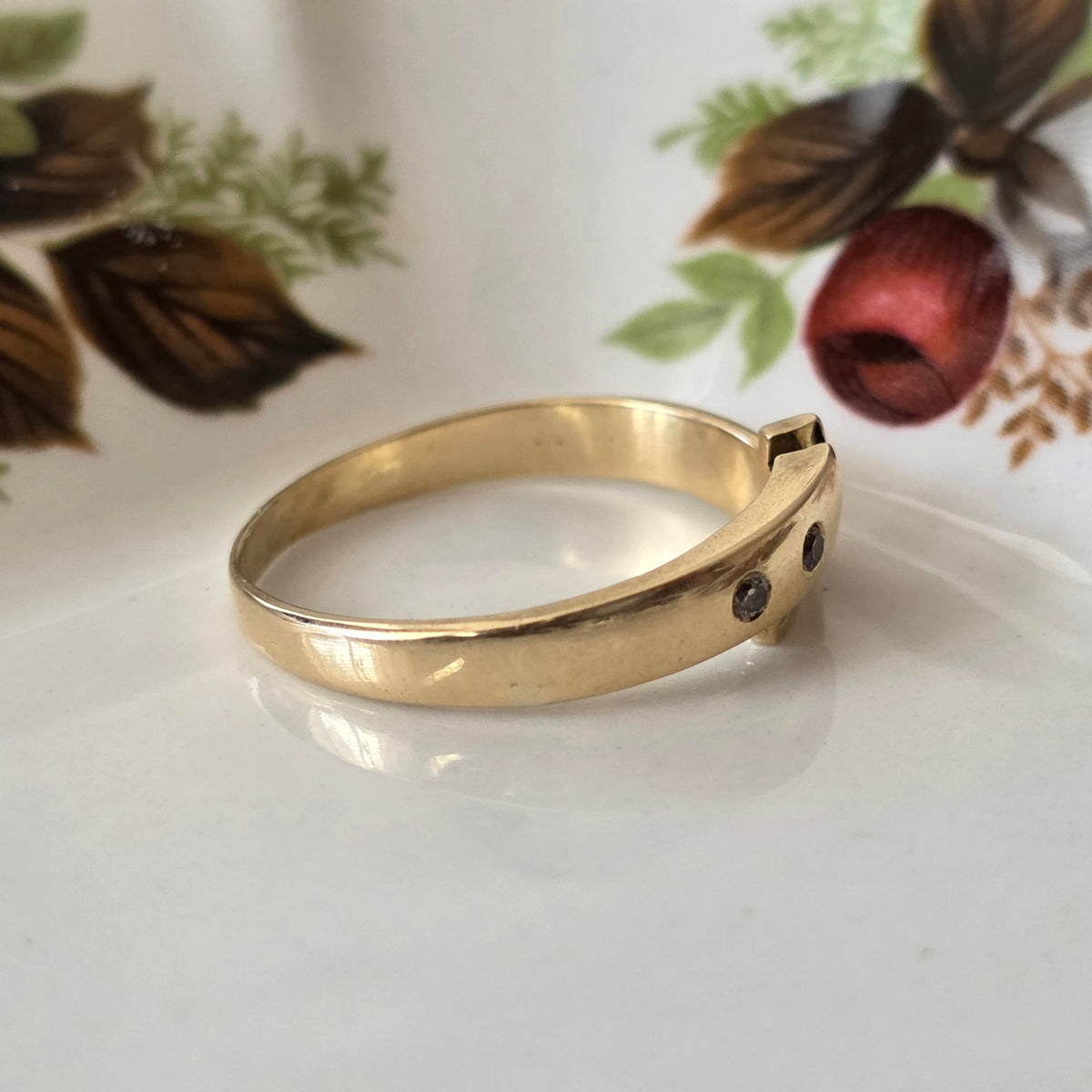 Vintage 14k gouden ring gesp met diamanten