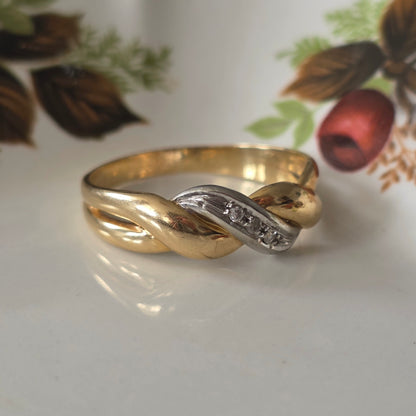 Vintage 14k gold ring diamond braid