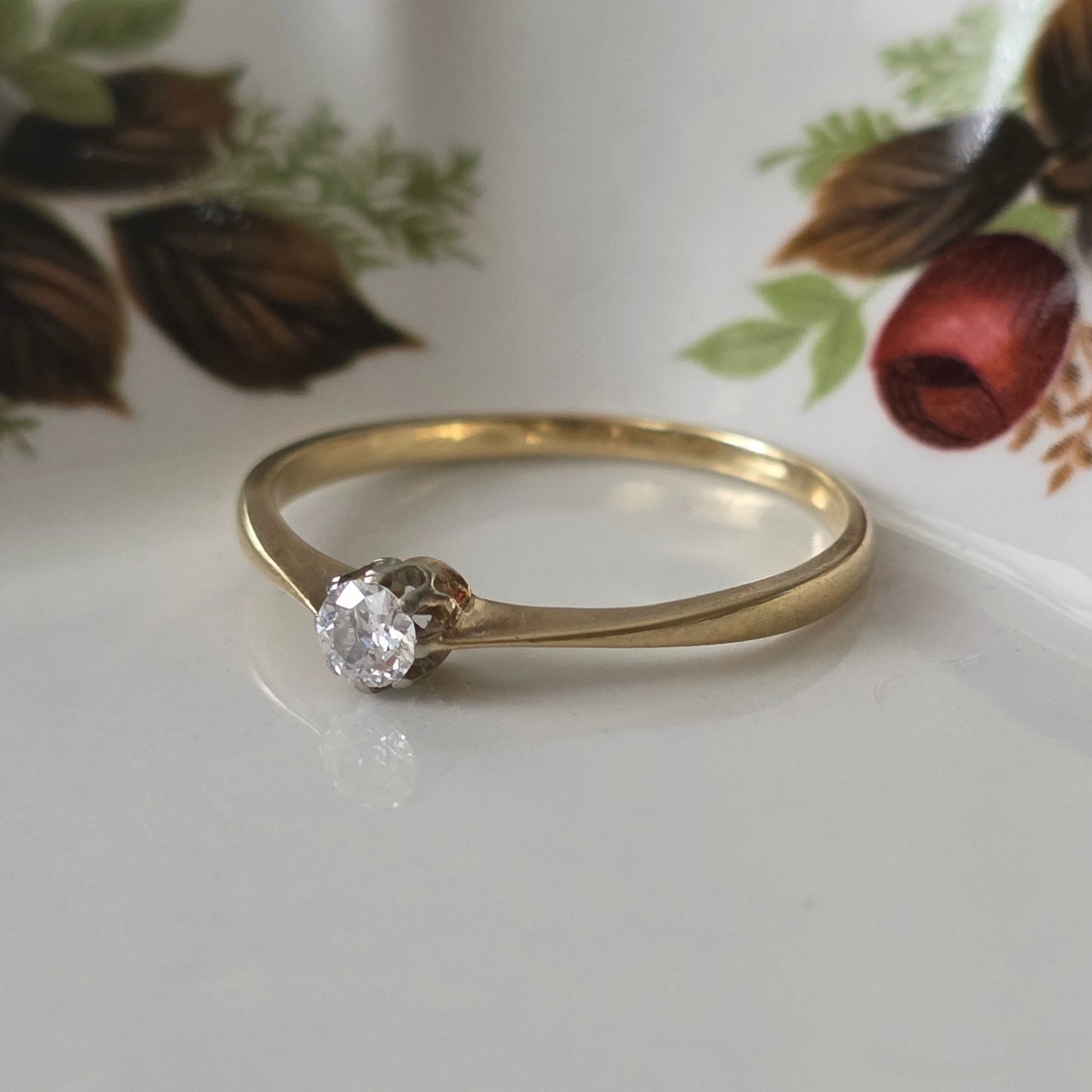 Vintage 14k gouden solitair verlovingsring diamant 0.15ct