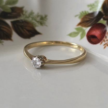 Vintage 14k gouden solitair verlovingsring diamant 0.15ct