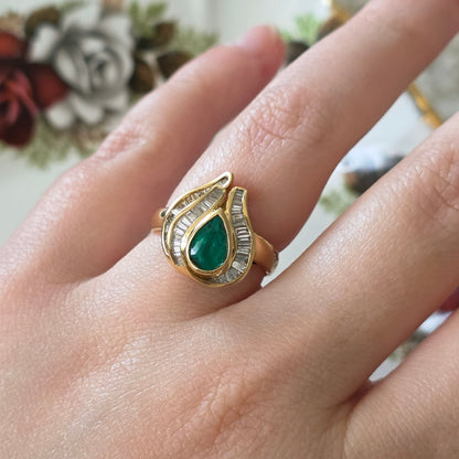 Vintage 18k gouden ring met smaragd en diamanten
