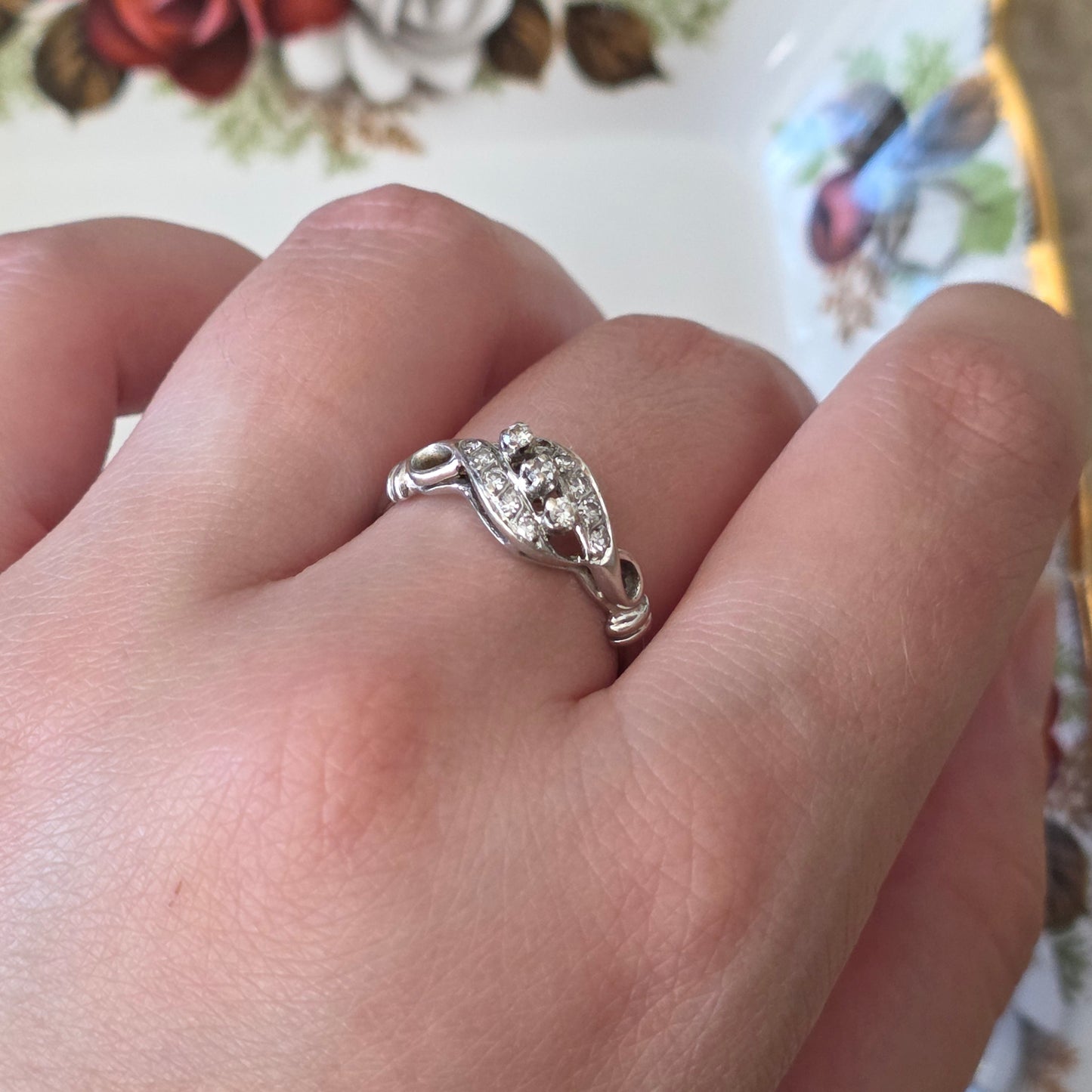 Vintage 14k witgouden ring met 13 diamanten