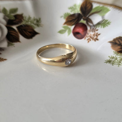 Vintage 14k gouden gypsy ring old european cut diamant 0.1ct