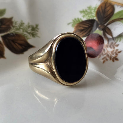 Vintage 8k zegelring met onyx