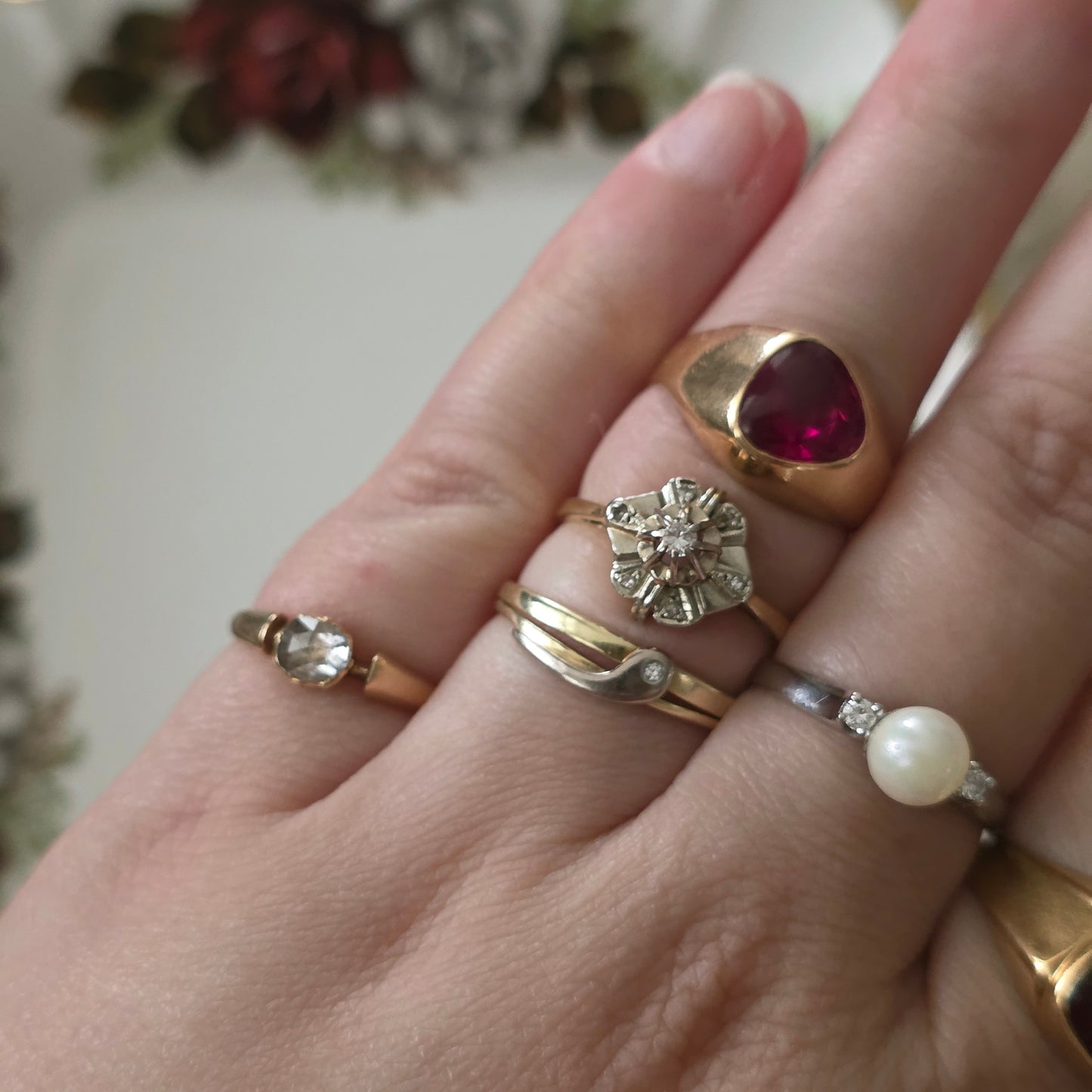 Antieke 14k roségouden ring met roosdiamant