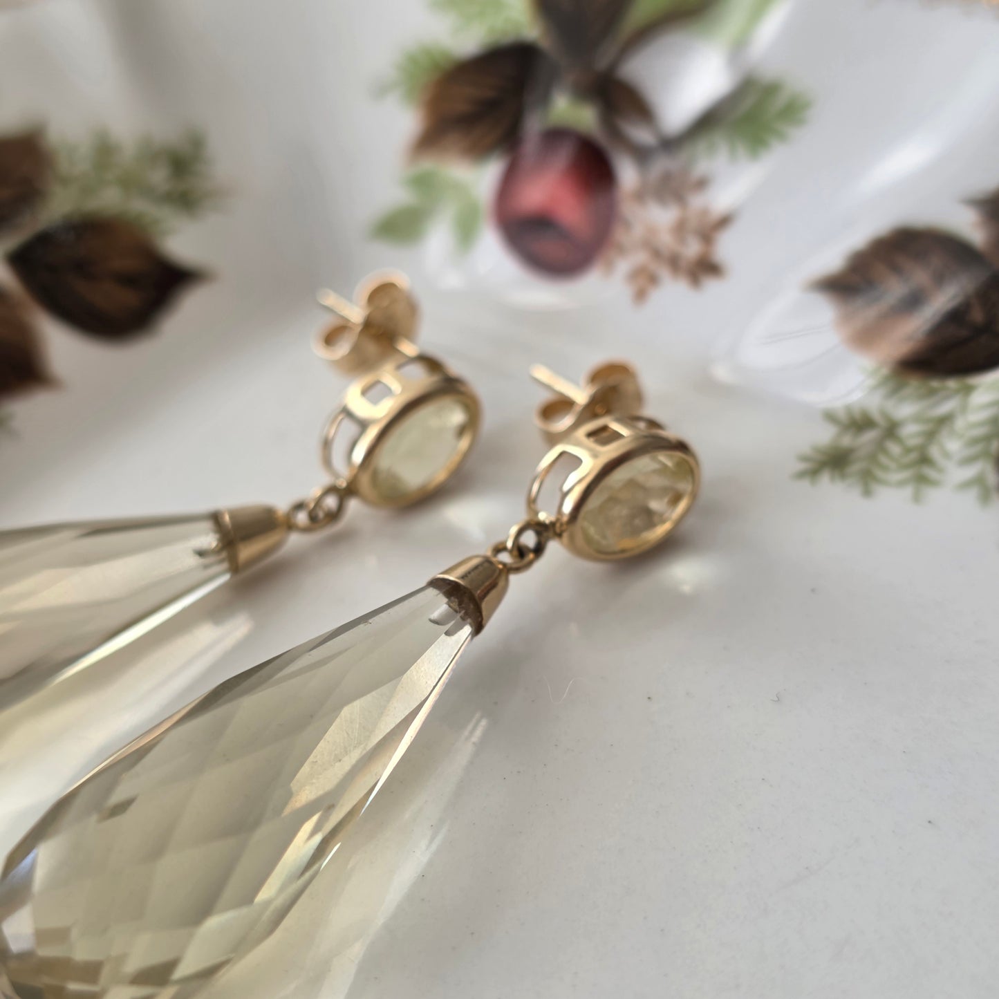 Vintage 14k gouden oorhangers citrien