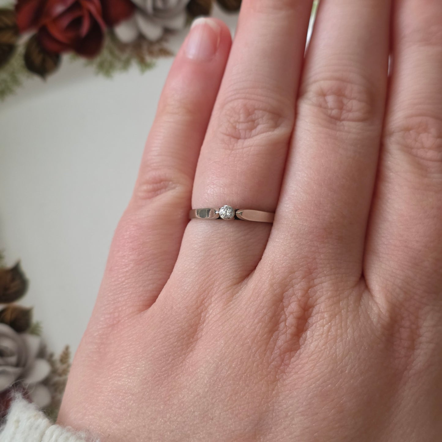 Vintage 14k witgouden verlovingsring met solitair diamant 0,06ct