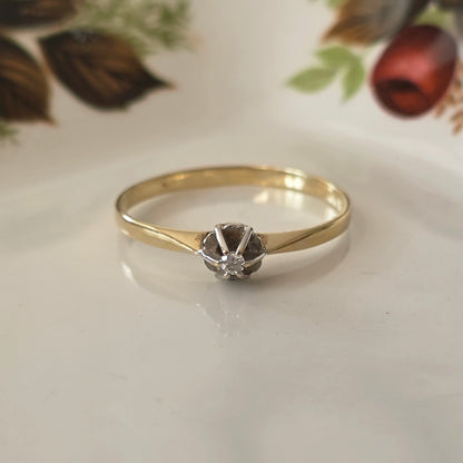 Vintage 14k gouden solitair verlovingsring diamant 0.02ct