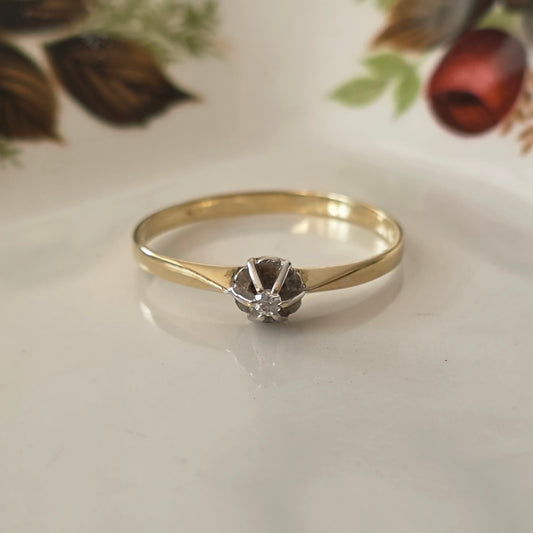 Vintage 14k gouden solitair verlovingsring diamant 0.02ct