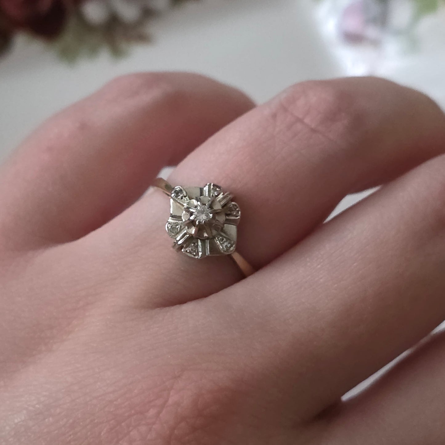 Vintage 14k gouden ring met diamanten