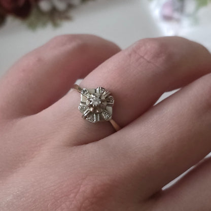 Vintage 14k gouden ring met diamanten