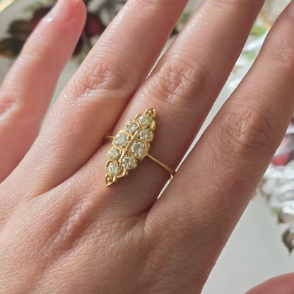 Vintage 20k gold navette ring with diamonds 0.46ct