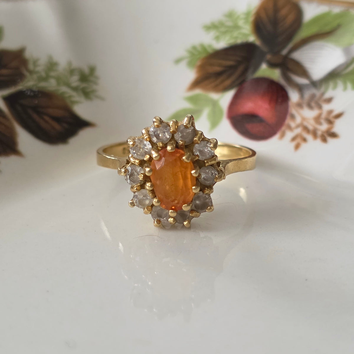 Vintage 18k gouden ring met citrien en kwarts