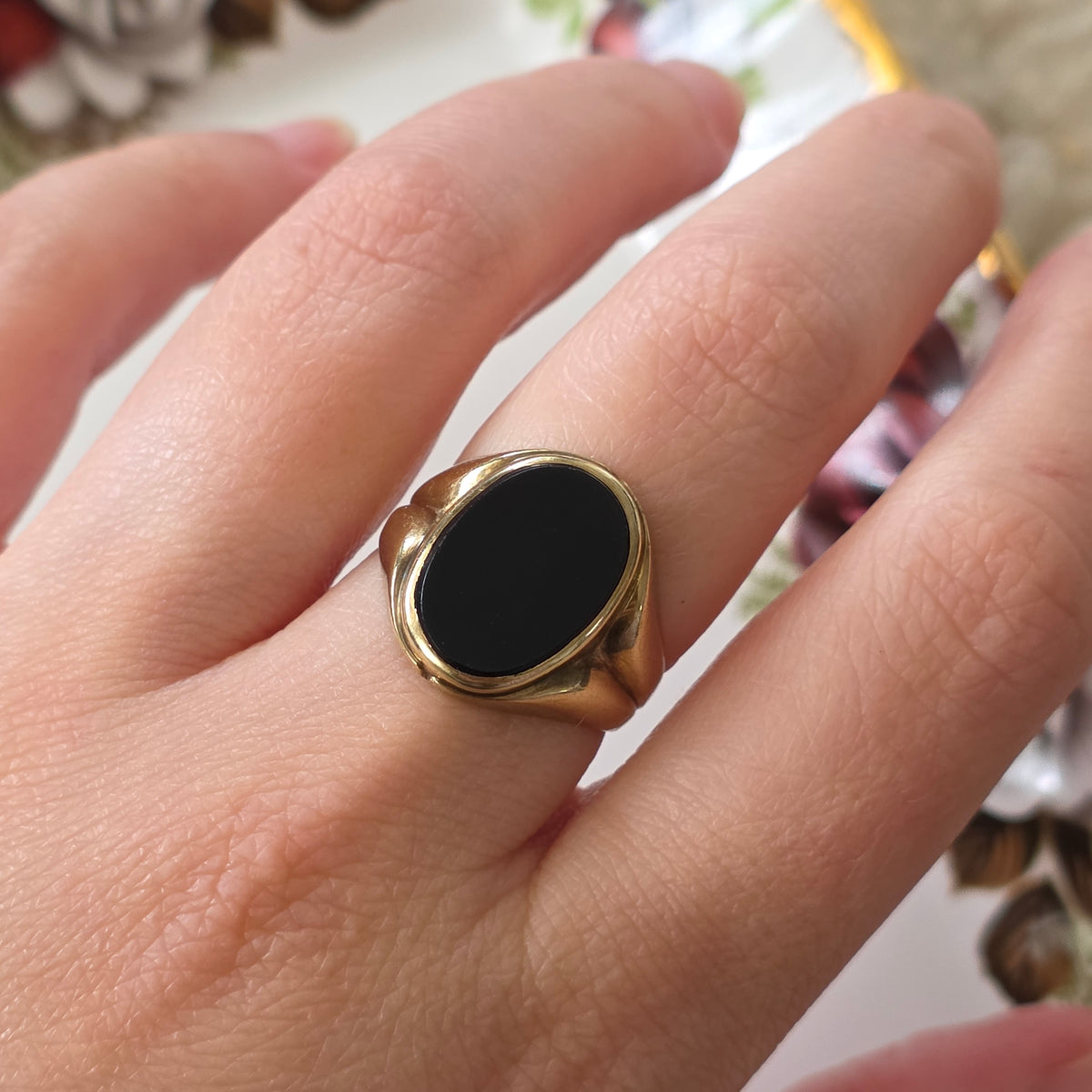 Vintage 8k zegelring met onyx