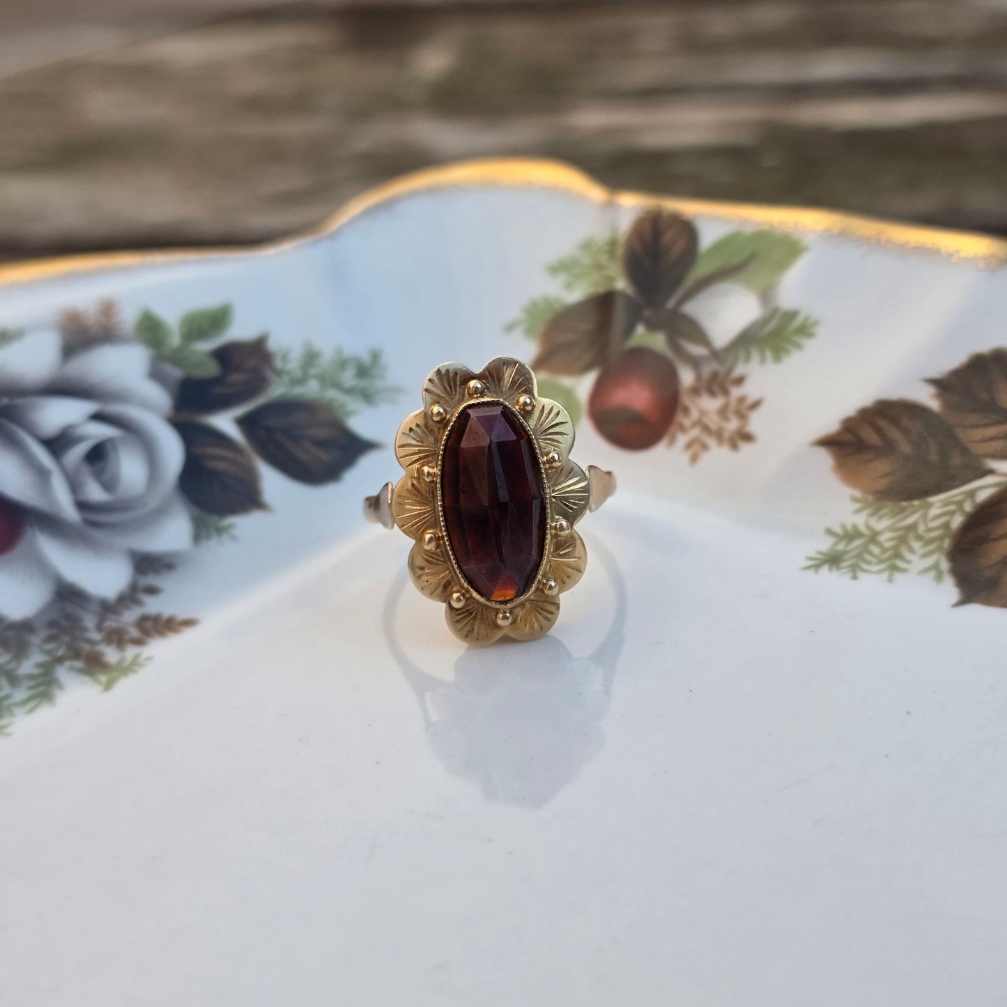 Vintage 14k gouden ring granaat
