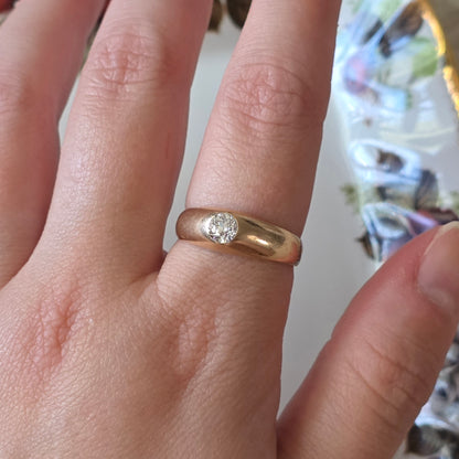 Antieke 14k gouden gypsy bombe ring old European cut diamant 0.4ct