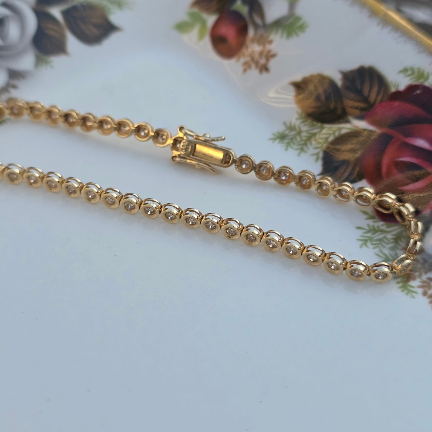 Vintage 14k geel gouden diamant tennisarmband 1ct