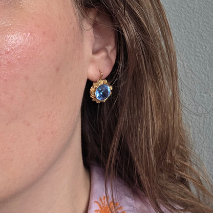 Vintage 14k gold earrings with topaz and flower details