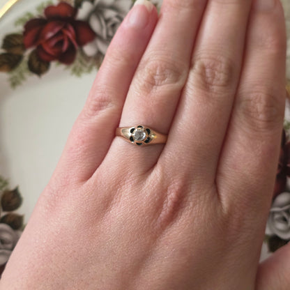 Antique 14k gold belcher ring with rose-cut diamond