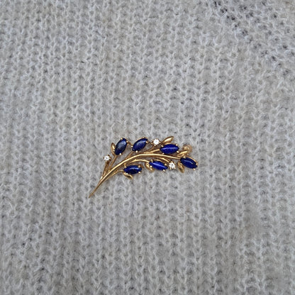 Vintage 14k gouden broche met diamant en lapis lazuli