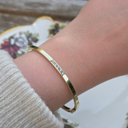 Vintage 14k gouden bangle armband met 5 diamanten
