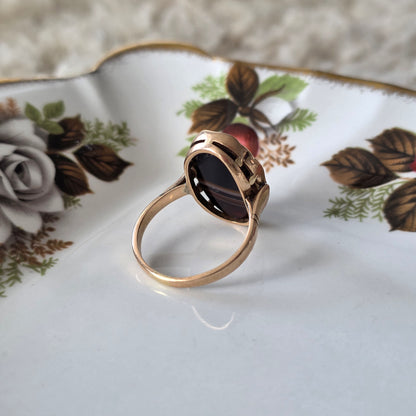 Vintage 14k rose gouden ring zwarte band agaat