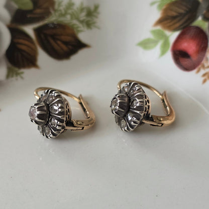 Antique 14k gold and silver rose-cut diamond dormeuse earrings