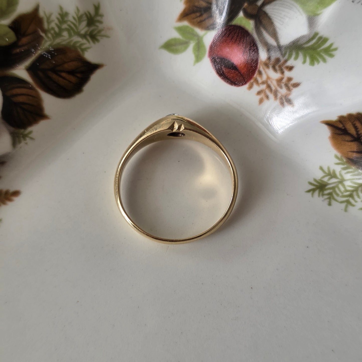 Vintage 14k gouden gypsy ring old european cut diamant 0.1ct