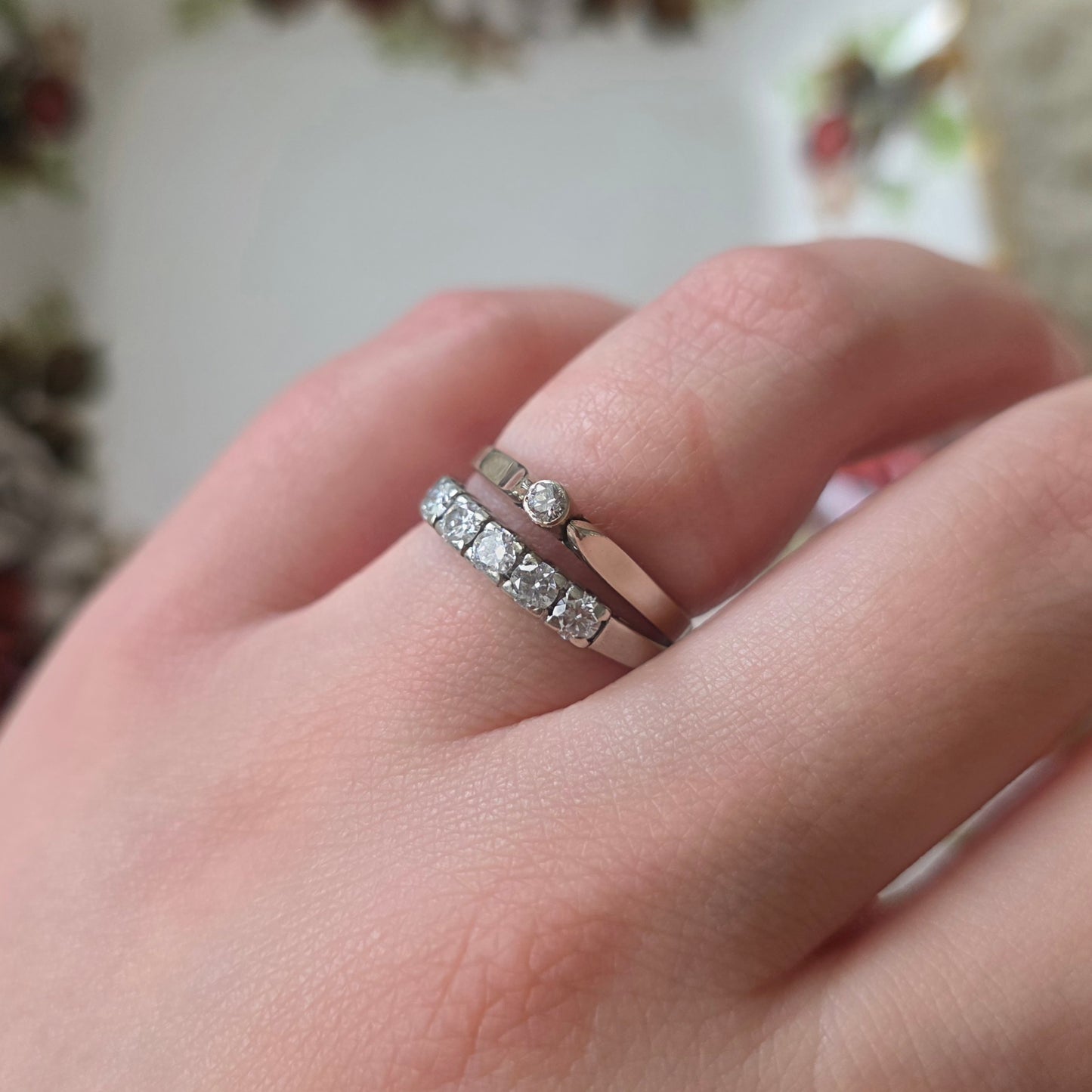 Vintage 14k witgouden verlovingsring met solitair diamant 0,06ct
